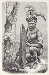 Krieger der Salomonen-Inseln, aus Die Geschichte der Menschheit, Bd.1, von Prof. Friedrich Ratzel, 1896